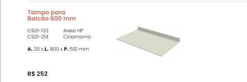 Fineze | Tampo Para Balcão 800 mm | C921 | Henn 0126