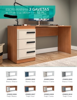 Escrivaninha 3 Gavetas | Politorno 0226