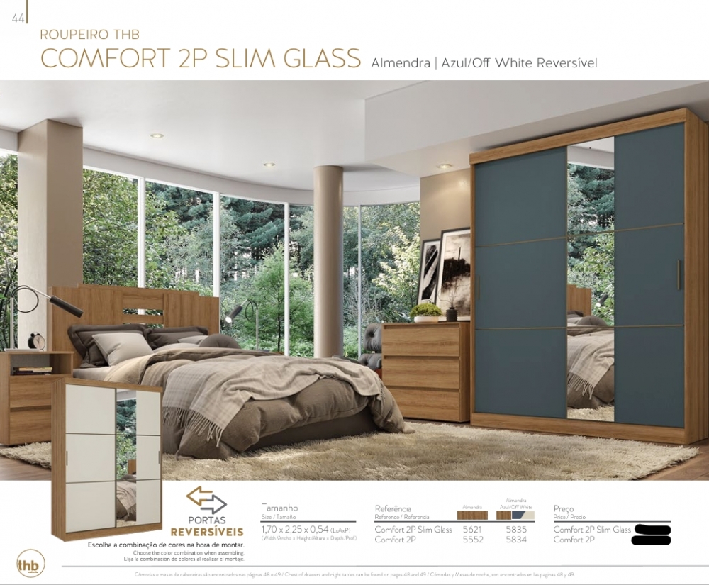 Roupeiro Comfort 2P | 5621 - 5552 - 5835 - 5834 | Thb 0226  S/Espelho 1000,00 E Versão C/Espelho 1180,00