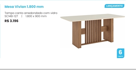 Mesa Vivian 1,80 C/Vidro | SC148 | Henn 0126   Confira Abaixo Outras Medidas E Valores !
