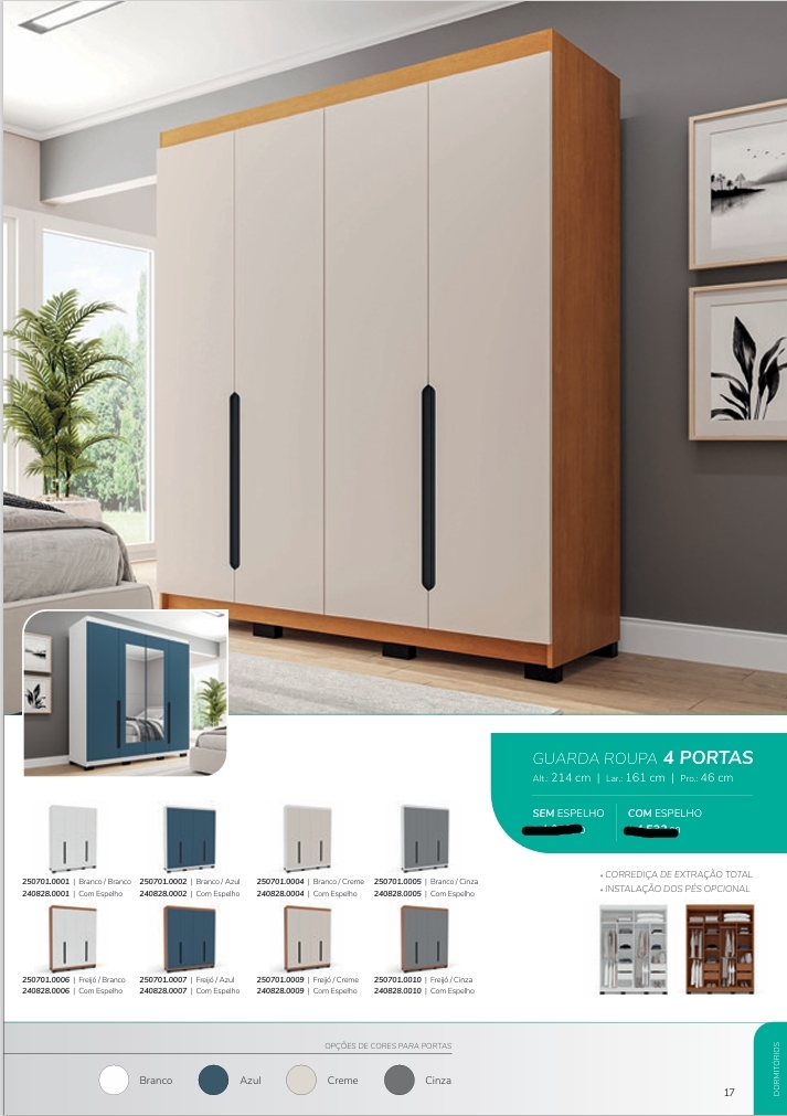 Roupeiro 4 Portas 161 | Politorno 0226 S/Espelho 1410,00  E C/Espelho 1590,00