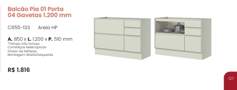 Fineze | Balcão Pia 1 Porta | C655 | Henn 0126