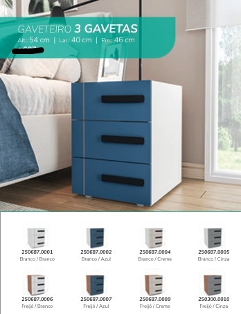 Mesa De Cabeceira 3 Gavetas | Politorno 0226