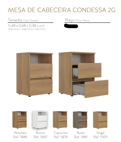 Mesa De Cabeceira Condessa 2G | 5886 - 5887 - 5878 - 5881 -5929 | Thb 0226 