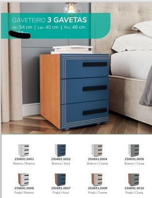 Mesa De Cabeceira 3 Gavetas | Politorno 0226