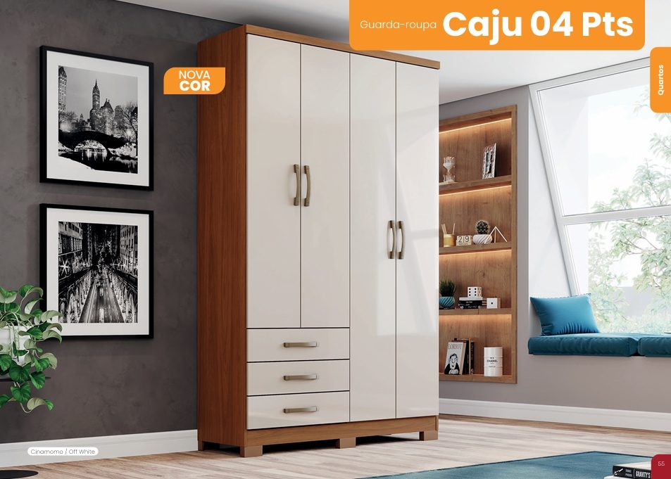 Roupeiro Caju 4 Portas | DA135 | Com Espelho | Henn 0126