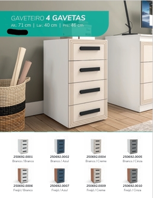 Mesa De Cabeceira 4 Gavetas | Politorno 0226