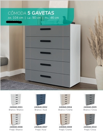 Cômoda 5 Gavetas | Politorno 0226