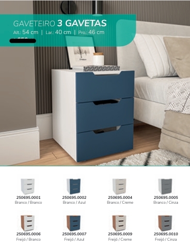 Mesa De Cabeceira  3 Gavetas | Politorno 0226