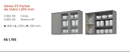 Americana | Aéreo 3 Portas Vidro 1200 mm | C363 | Henn 0126