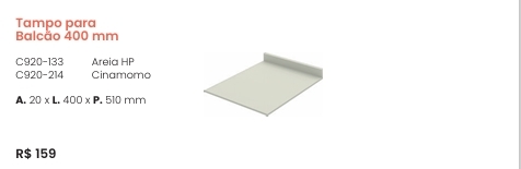 Fineze | Tampo Para Balcão 400 mm | C920 | Henn 0126