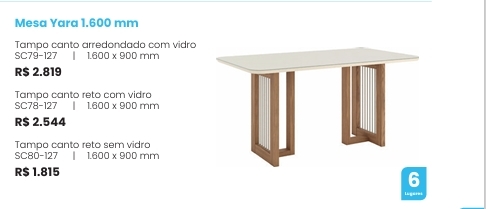 Mesa Yara 1,60 S/Vidro | SC80 | Henn 0126   Confira Abaixo Outras Medidas e Valores !