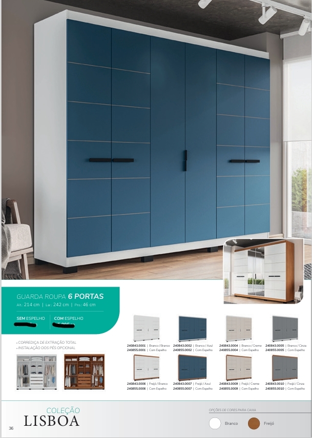 Roupeiro 6 Portas 242 | Politorno 0226 S/Espelho 1750,00 E Versão C/Espelho 2070,00