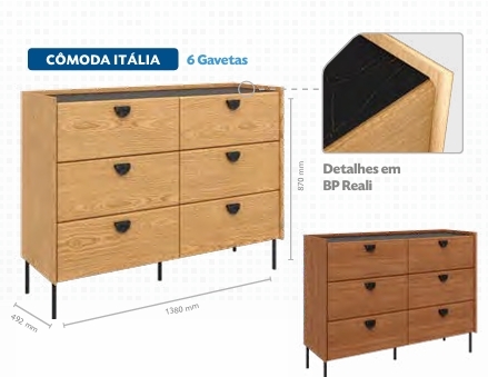 Cômoda Itália 6 Gavetas | Móveis Primavera 0226