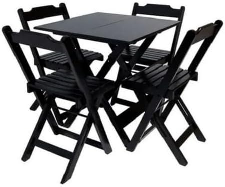 Mesa De Madeira Bar Dobrável 0,70 x 0,70 + 4 Cadeiras Dobráveis | VJ Atacado 0226 