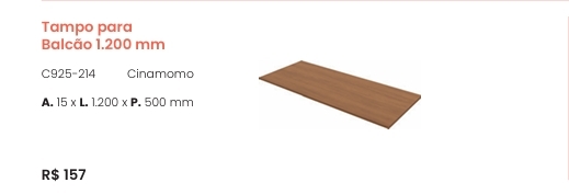 Venaly | Tampo Para Balcão 1200 mm | C925 | Henn 0126