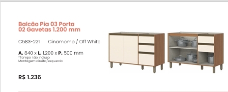 Venaly | Balcão Pia 1200 mm | C583 | Henn 0126