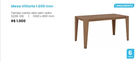 Mesa Vittoria 1,60 S/Vidro | S229 | Henn 0126