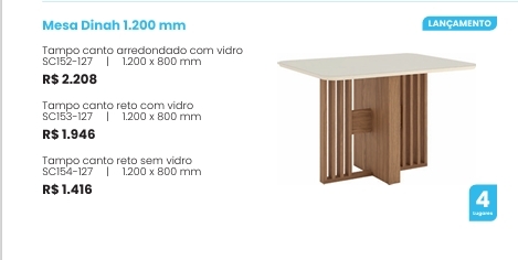 Mesa Dinah 1,20 S/Vidro  | SC154 | Henn 0126    Confira Abaixo Outras Medidas E Valores !