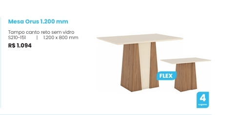 Mesa Orus 1,20 S/Vidro | S210 | Henn 0126