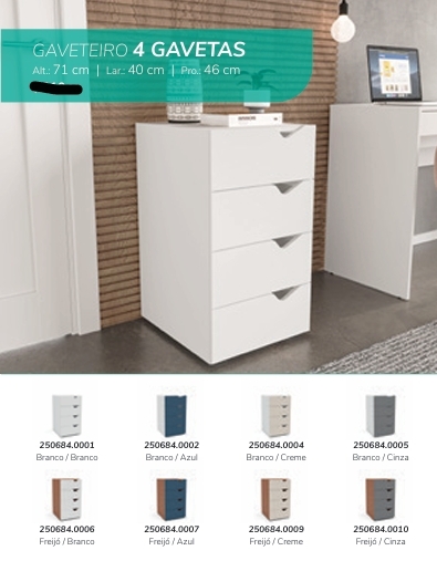 Mesa De Cabeceira 4 Gavetas | Politorno 0226