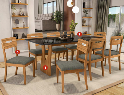 Conjunto Mila Mesa + Cadeira Lila c/ Vidro | CSJ279CA-A048 CSJ398CA-A057A | Kappesberg