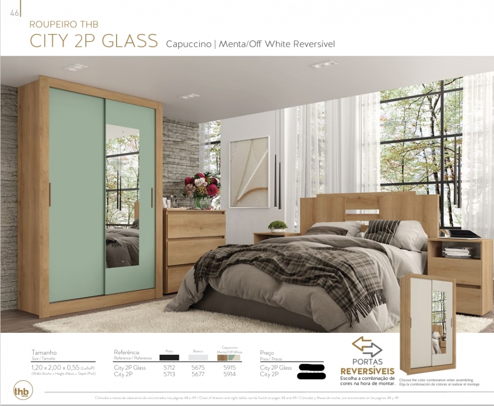 Roupeiro City 2P | 5712 - 5713 - 5675 - 5677 - 5915 - 5914 | Thb 0226  S/Espelho 600,00 E Versão C/Espelho 700,00