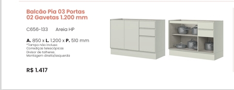 Fineze | Balcão Pia 3 Portas | C656 | Henn 0126