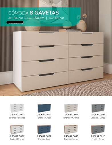 Cômoda 8 Gavetas | Politorno 0226