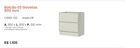 Fineze | Balcão 2 Gavetas 80 mm | C660 | Henn 0126