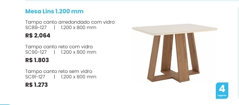 Mesa Lins 1,20 S/Vidro | SC91 | Henn 0126  Confira Abaixo Outras Medidas E Valores !