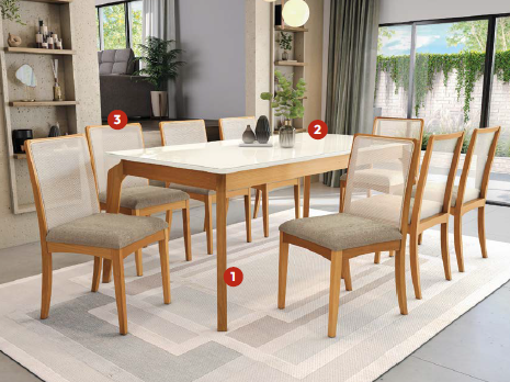 Conjunto Mesa Petra c/ Vidro + Cadeira Lara | CSJ273CA-A057A | Kappesberg