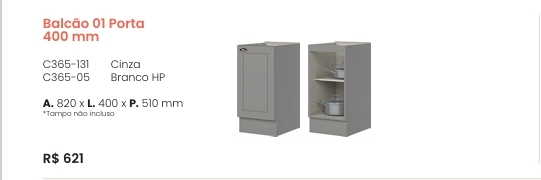 Americana | Balcão 1 Porta 400 mm | C365 | Henn 0126