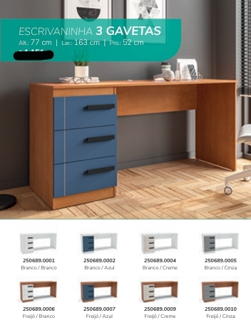 Escrivaninha 3 Gavetas | Politorno 0226