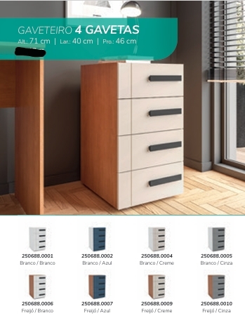 Mesa De Cabeceira 4 Gavetas | Politorno 0226