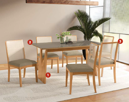 Conjunto Mesa Mila + Cadeira Lara c/ Vidro | CSJ398CA-A057A | Kappesberg